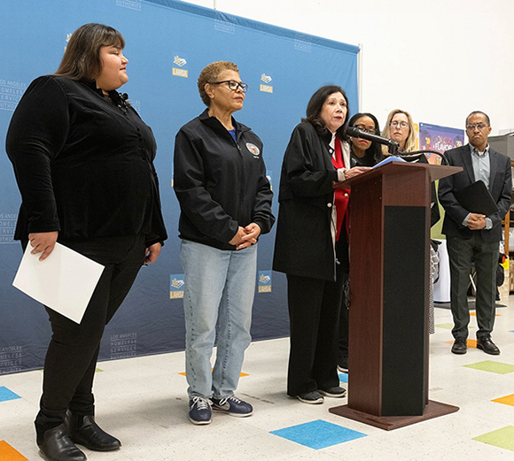 County Supervisor Hilda Solis addresses the media last February on the first night of the 2025 Greater Los Angeles Homeless Count.
