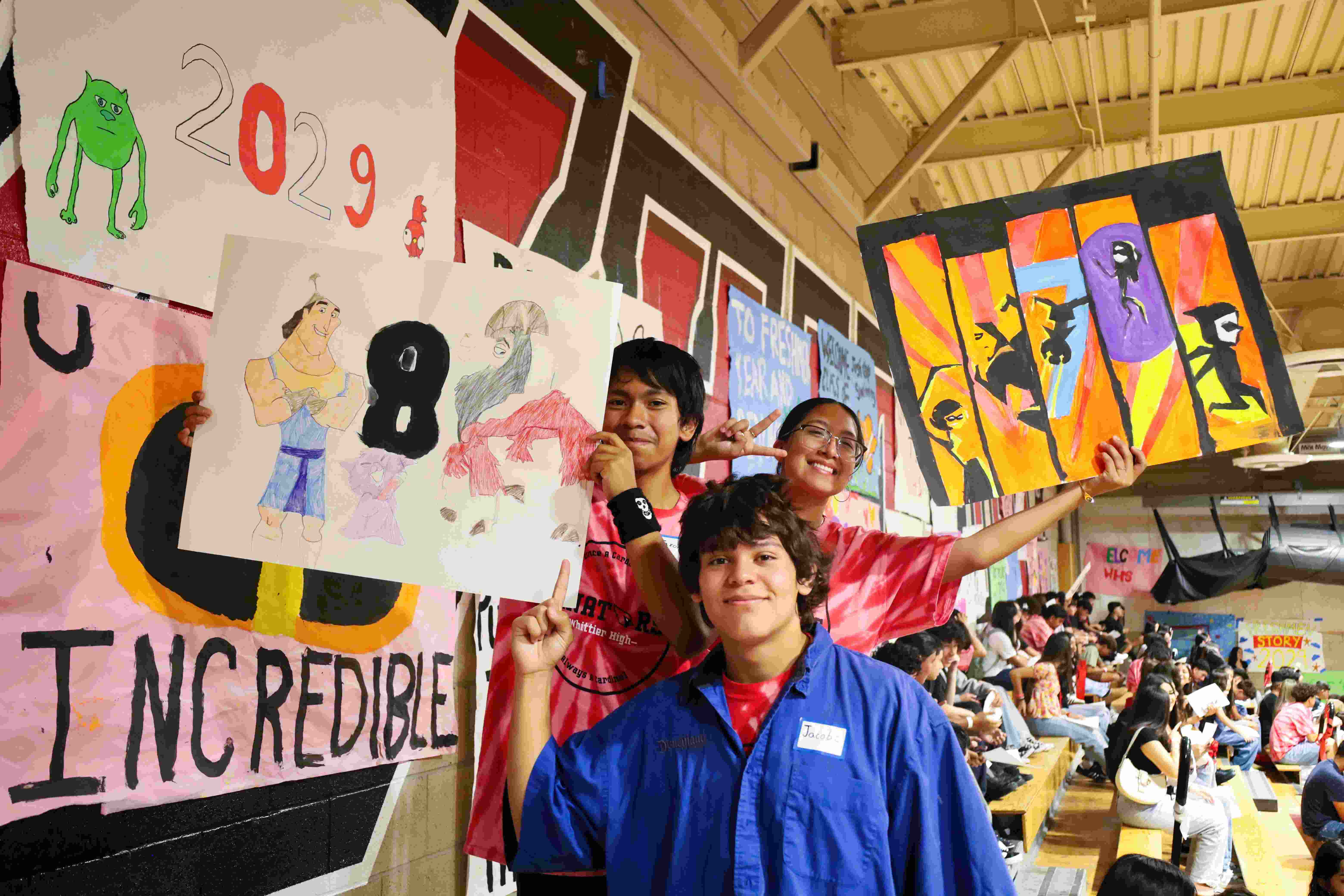 Whittier High School students display their Disney-themed artwork and prepare for a welcome assembly during the district’s Freshmen First Day Aug. 12.
