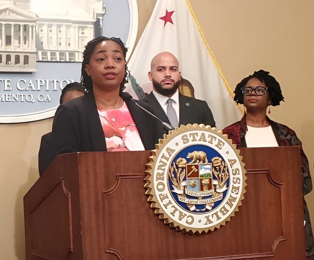 State Sen. Akilah Weber Pierson and members of the California Legislative Black Caucus present their Road to Repair 2025 Priority Bill Package in February at the State Capitol.